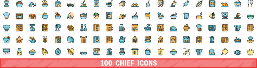 100 chief icons set. Color line set of chief vector icons thin line color flat on white