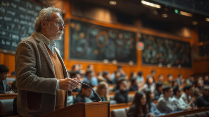 1. Academic Discourse: In a lecture hall bathed in soft light, a distinguished teacher stands at the podium, engaging students with an animated discussion on the intricacies of qua