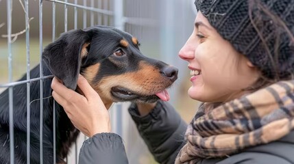 Young woman volunteering at animal shelter, her compassion making a difference in the lives of forgotten pets. Rescue dog, new family, pet adoption, helping animals. Generative ai