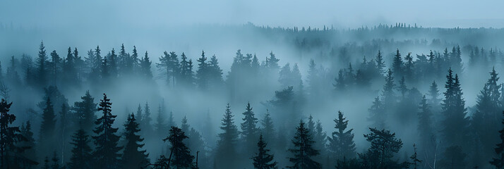 Mystical Autumn Fog in Black Forest, Germany - Enchanting Landscape with Rising Fog, Autumnal Trees, and Firs  - obrazy, fototapety, plakaty