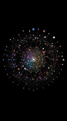Obraz premium Radial graph visualization of the connections in a neural network, Black background 