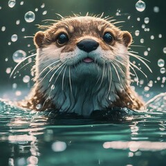 Happy Otter Playful in the Water illustration vector generative ai  - obrazy, fototapety, plakaty
