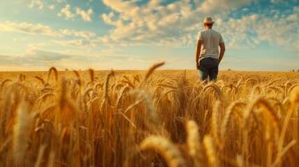 Farmer walking through a wheat field