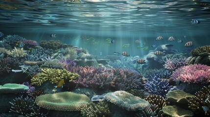 Fototapeta na wymiar Vibrant Underwater Reef Ecosystem Teeming with Marine Life