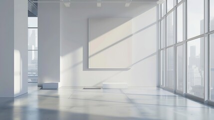 Blank poster in light modern loft gallery with big windows and concrete floor mock up 3D Render : Generative AI