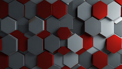 A grey and red hexagons modern style background illustration, copyspace, dark