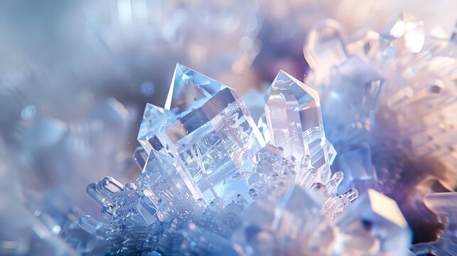 A crystal of rock salt, its geometric structure and hidden beauty revealed in a macro shot. 