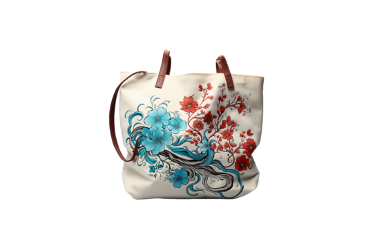 Printed Cloth Bag on transparent background.