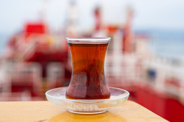 Enjoying Turkish Tea on the Ferry Photo, Uskudar Istanbul, Turkiye (Turkey)