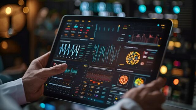 a detailed medical infographic on a digital tablet, used by a doctor to explain patient health data, tablet screen visible