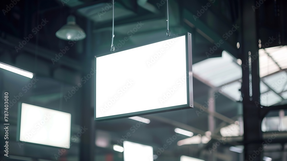 Aufkleber Mock up Indoor advertising in the fair or event Promotion board hanging with empty white mock up signage : Generative AI