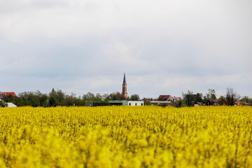 The steeple of the Catholic church Zur göttlichen Vorsehung in the town of Königsbrunn in Bavaria...