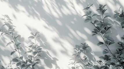 White wall background with plant shadows and light shining through