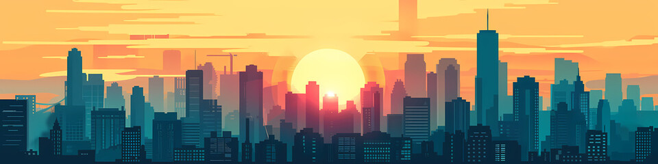 Sunset over the city background with a beautiful skyline - obrazy, fototapety, plakaty