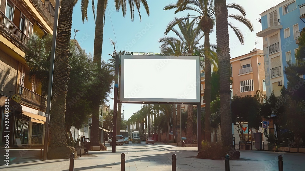 Poster blank billboard mock up in the city of javea use this photo day mockup for your outdoor design : gen