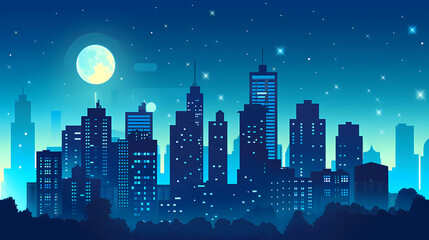 Night over the city background with a beautiful skyline