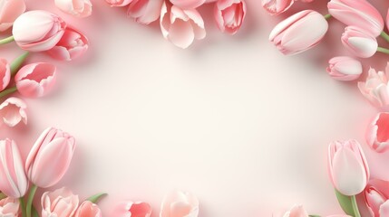 Pink tulips on pastel pink background with copy space for your text