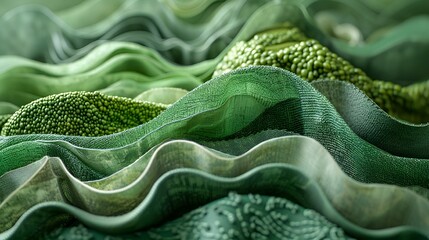 AI-generated illustration of a composition of green fabrics - obrazy, fototapety, plakaty