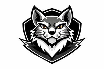 cat mascot logo vector with solid black and white 