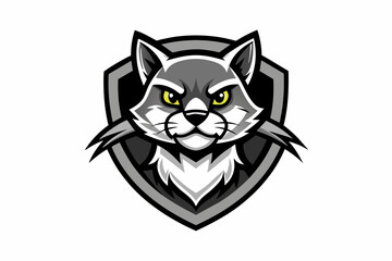 cat mascot logo vector with solid black and white 