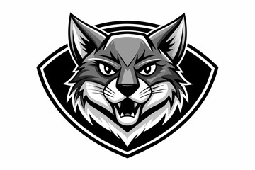 cat mascot logo vector with solid black and white 