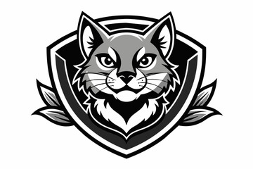 cat mascot logo vector with solid black and white 