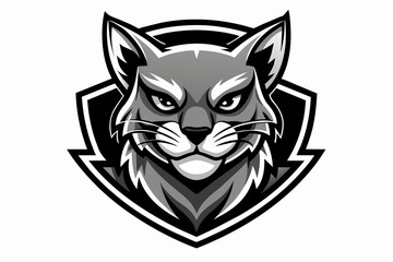cat mascot logo vector with solid black and white 