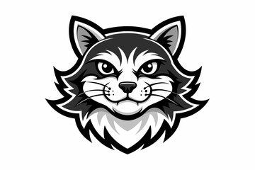 cat mascot logo vector with solid black and white 