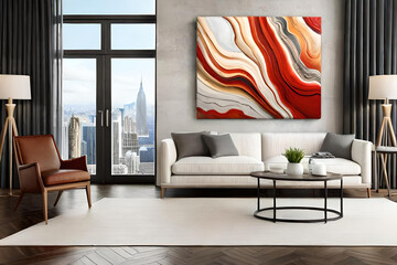 Marble abstract acrylic painting in the interior of the room. Marbling artwork texture.