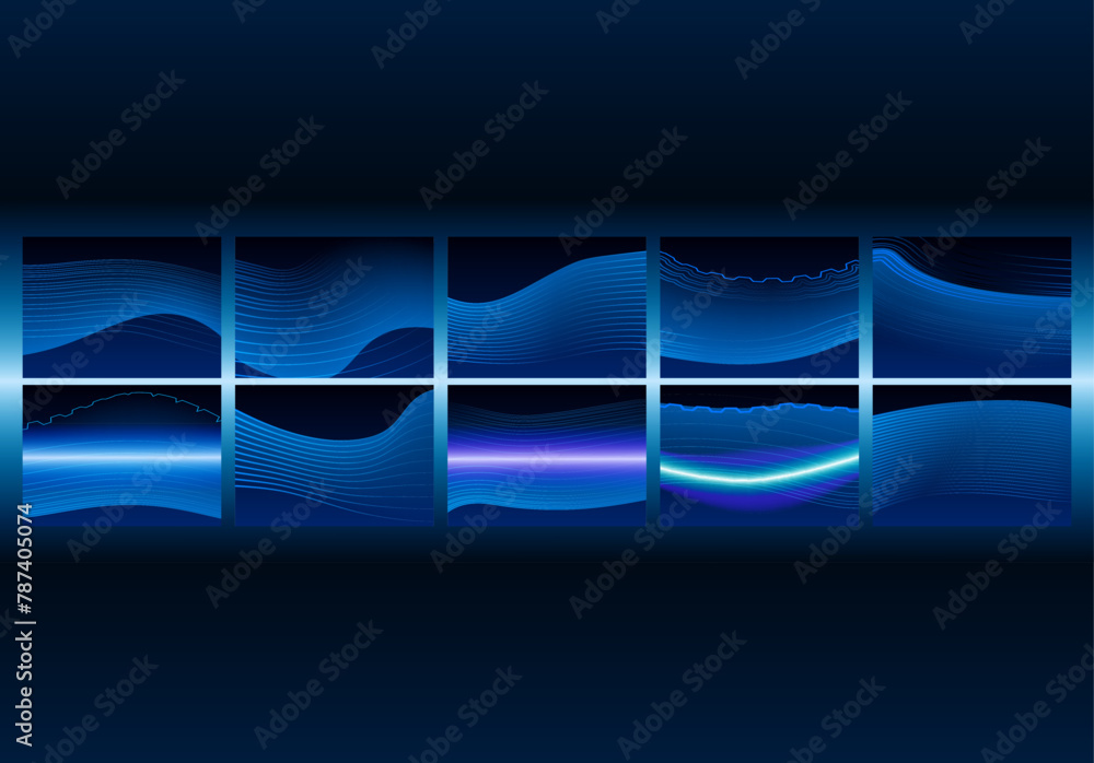 Poster business abstraction with infographics style data blocks in blue glowing lights. generated ai.