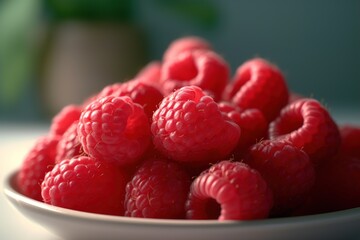 Delicious ripe red raspberries close-up. Selective focus.