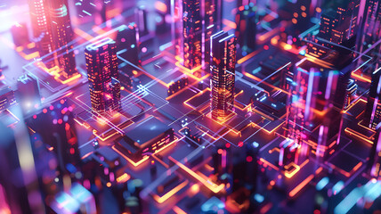 Smart City and network connection conceptand dot connect with gradient line design , big data connection technology concept. 3d render - obrazy, fototapety, plakaty
