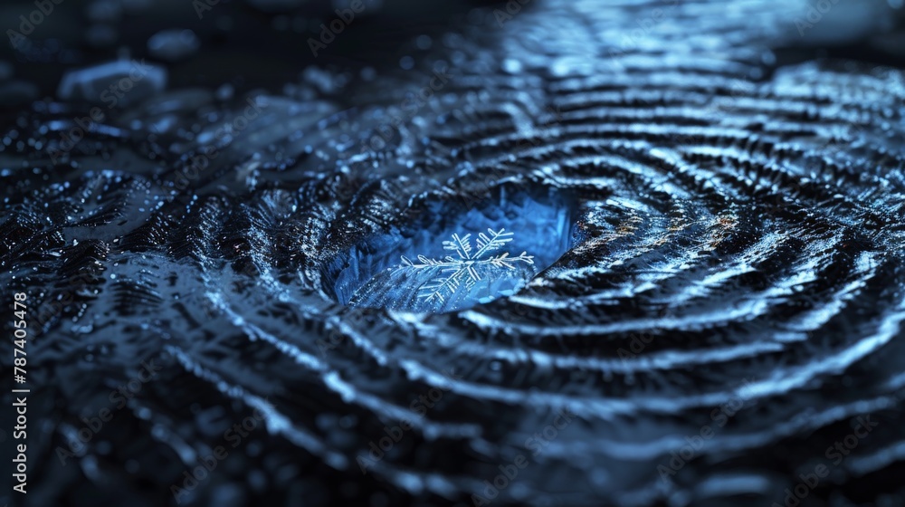 Aufkleber a fingerprint sculpted from rough, cold ice, with a single snowflake resting in its center. sci-fi c