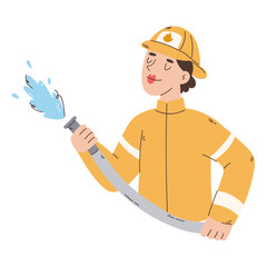 Firefighter Woman in uniform with fire hose