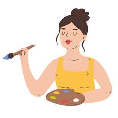 Artist girl with color palette and brush