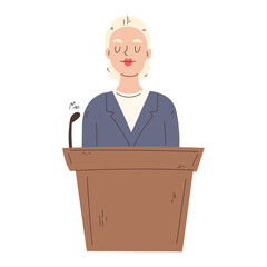 Politician Woman behind the podium with microphone