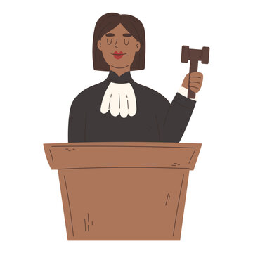 Judge woman with gavel in uniform