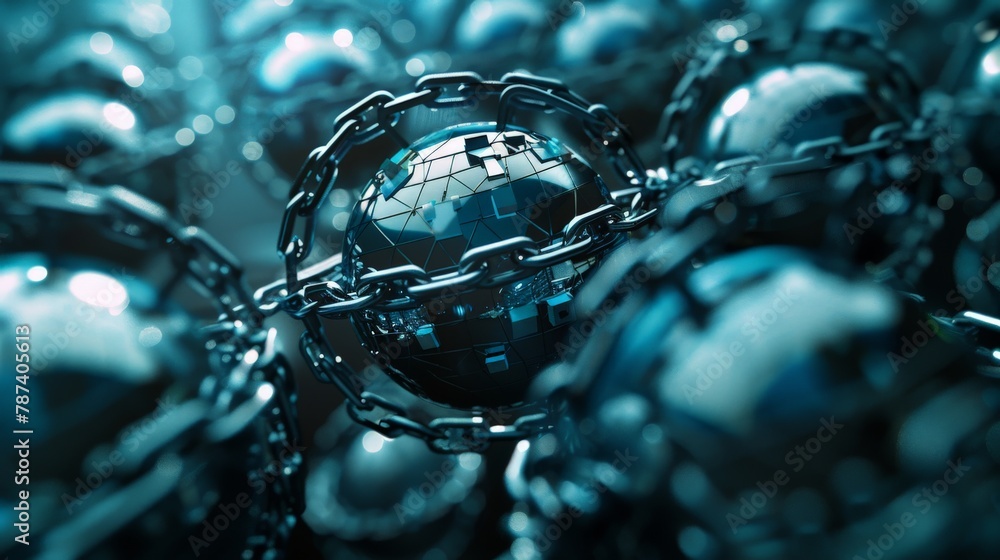 Poster a group of interconnected padlocks forming a globe, symbolizing the importance of global collaborati