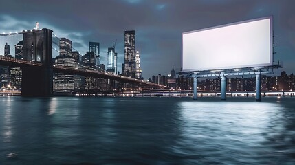 Billboard on the background of the city and the bridge Mockup : Generative AI