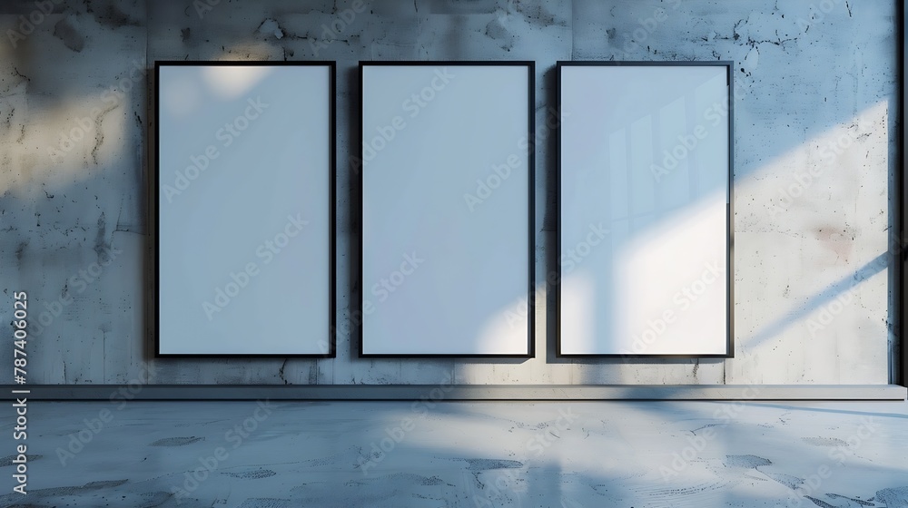 Poster three blank frame billboard mockup : generative ai