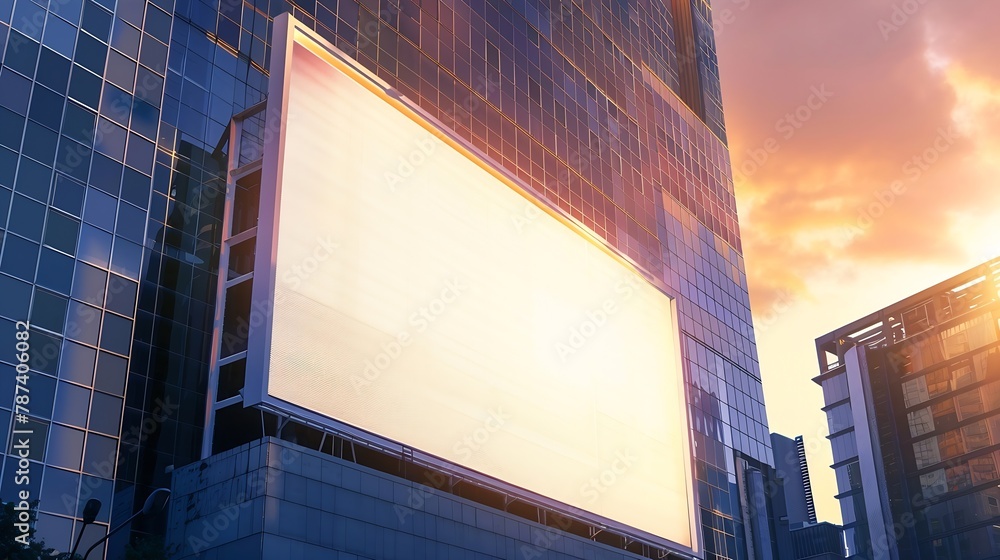 Aufkleber large billboard on the wall of a building in the background of the city mock up : generative ai