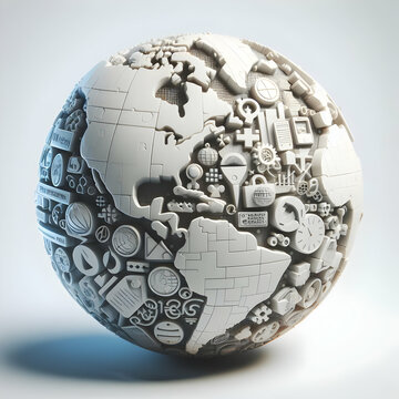 globe with puzzle. globe, earth, world, planet, sphere, map, global, business, ball, puzzle, illustration,Ai generated 