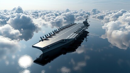 A powerful aircraft carrier, adorned with fighter jets, ready to dominate the seas.