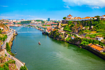 Douro river aerial panoramic view, Porto