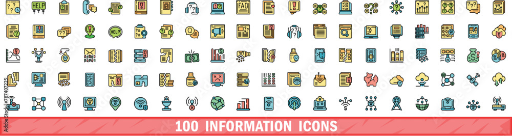 Wall mural 100 information icons set. Color line set of information vector icons thin line color flat on white - Wall murals