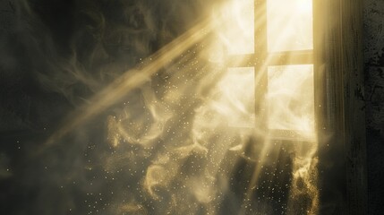 A sunbeam streaming through a dusty window, illuminating the swirling particles and emphasizing the poor air quality. 