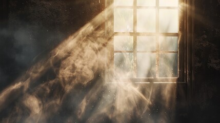 A sunbeam streaming through a dusty window, illuminating the swirling particles and emphasizing the poor air quality. 