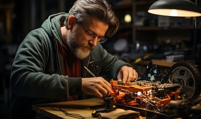 Man Operating Machine in Workshop
