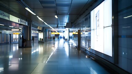 Indoor outdoor city light mall shop template Blank billboard mock up in a subway station underground interior Urban light box inside advertisement metro airport vertical : Generative AI