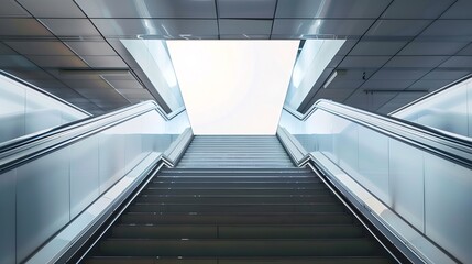 Obraz premium Mock up Poster media template Ads display in Subway station escalator : Generative AI
